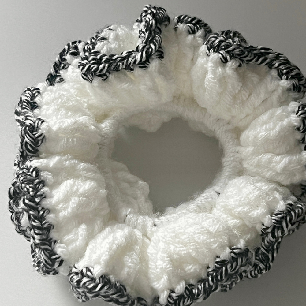Divine MV Crochet Scrunchie | White & Tweed Hair Tie