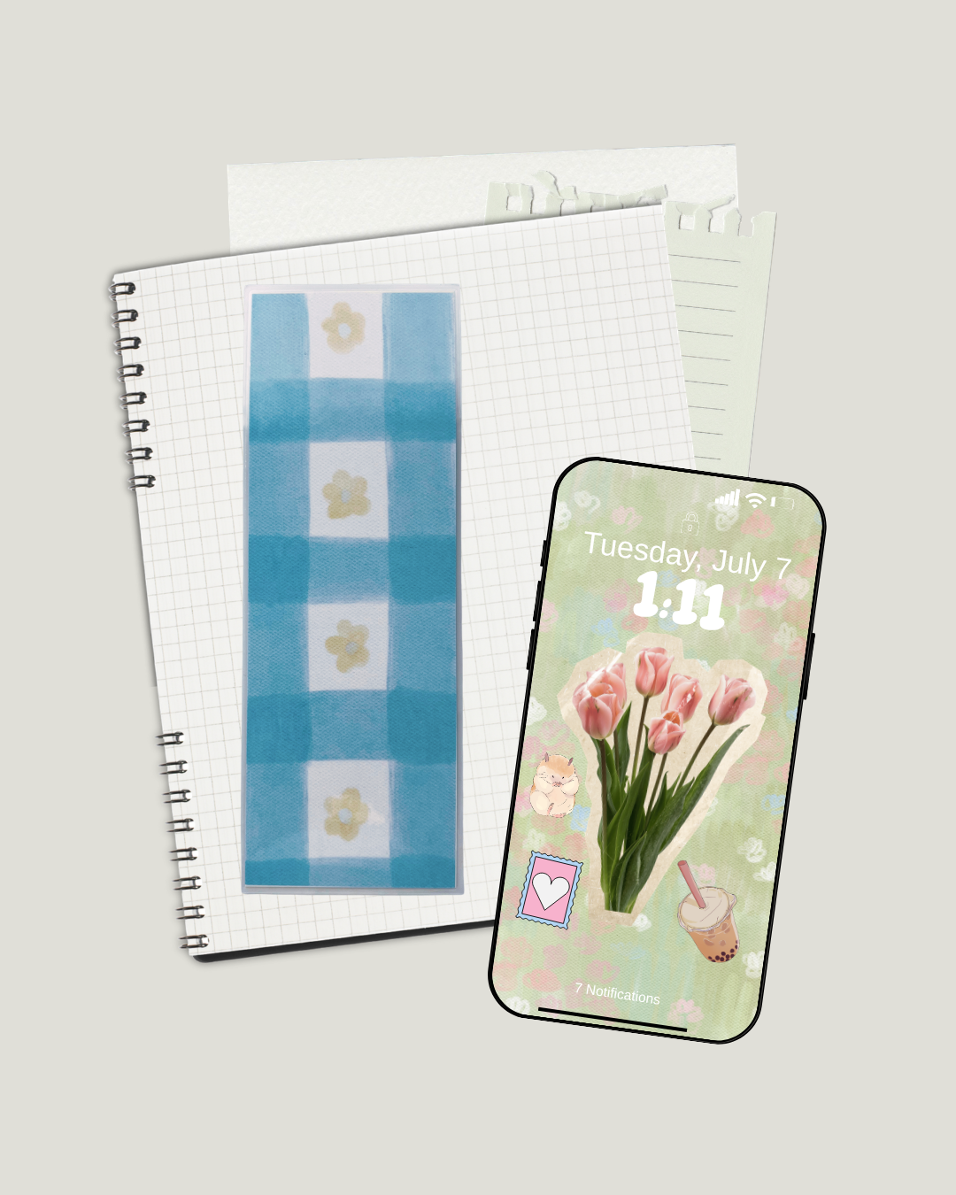 Laminated Bookmark | Blue Gingham Floral 2.5 x 7 Bookish Page Marker for Mood Readers