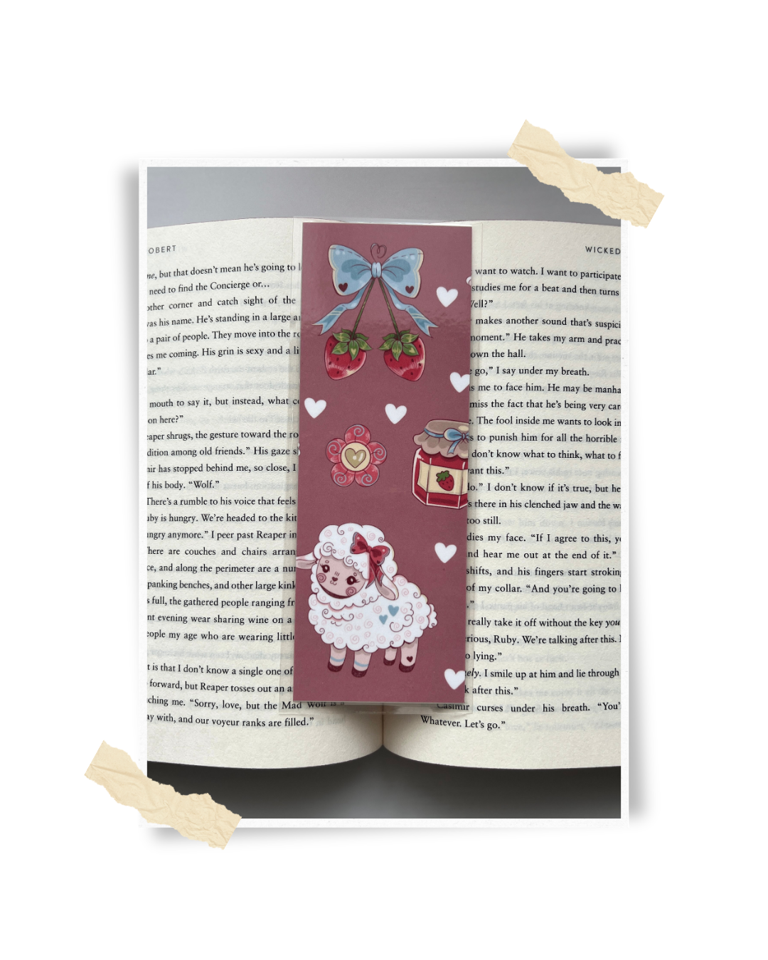 Decorative Laminated Bookmark | Strawberry Lamb & Jam