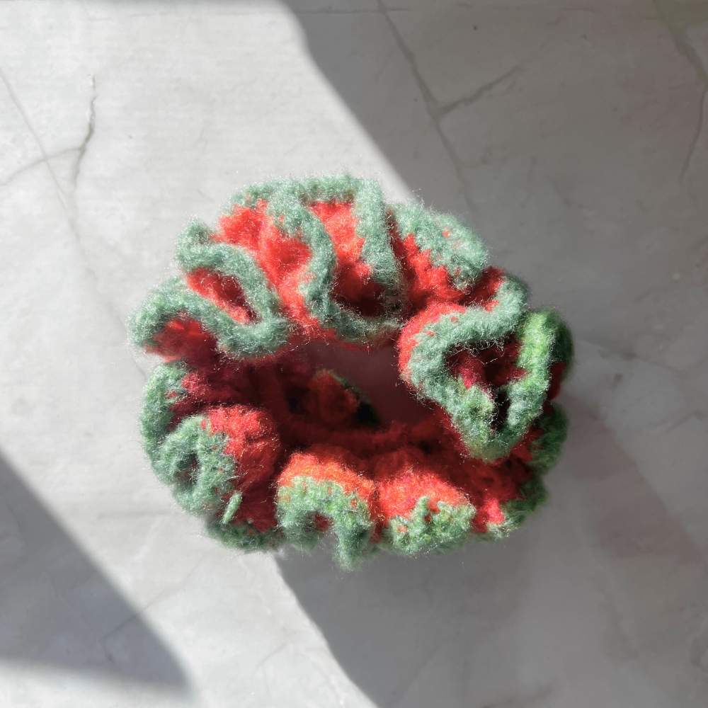 Cherry Crush Crochet Scrunchie | Red & Green Hair Tie