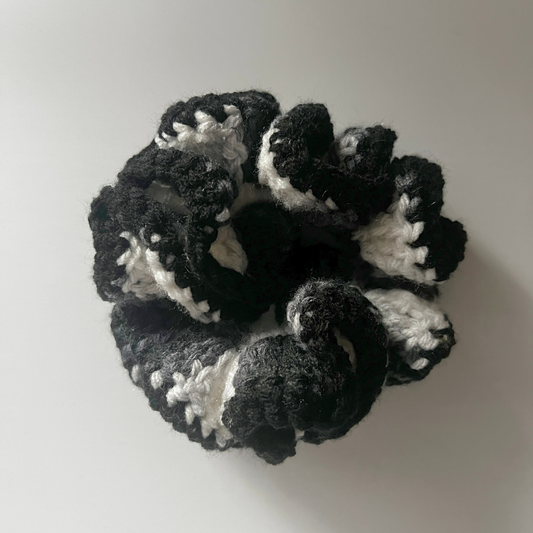 SKZ "Divine" Crochet Scrunchie | Black, White & Gray Ombre Hair Tie