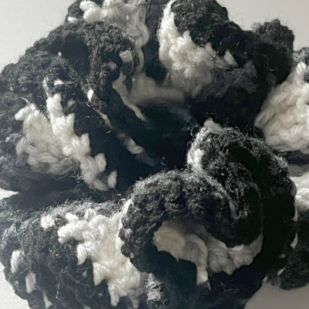 SKZ "Divine" Crochet Scrunchie | Black, White & Gray Ombre Hair Tie
