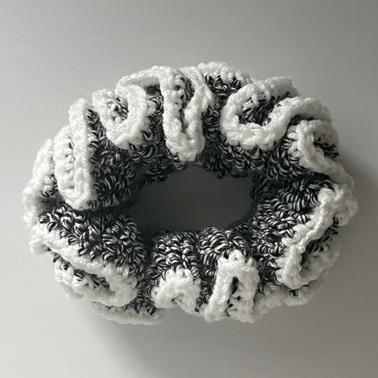 Divine MV Crochet Scrunchie | Black & White Tweed Hair Tie