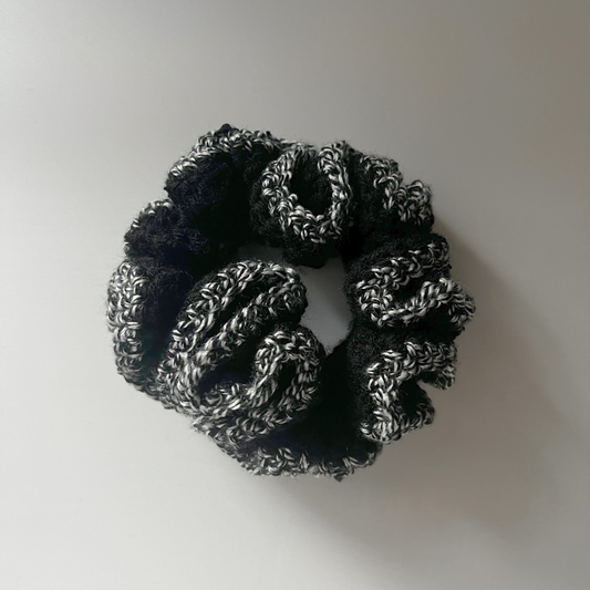 SKZ Divine MV Crochet Scrunchie | Black & White Tweed Hair Tie