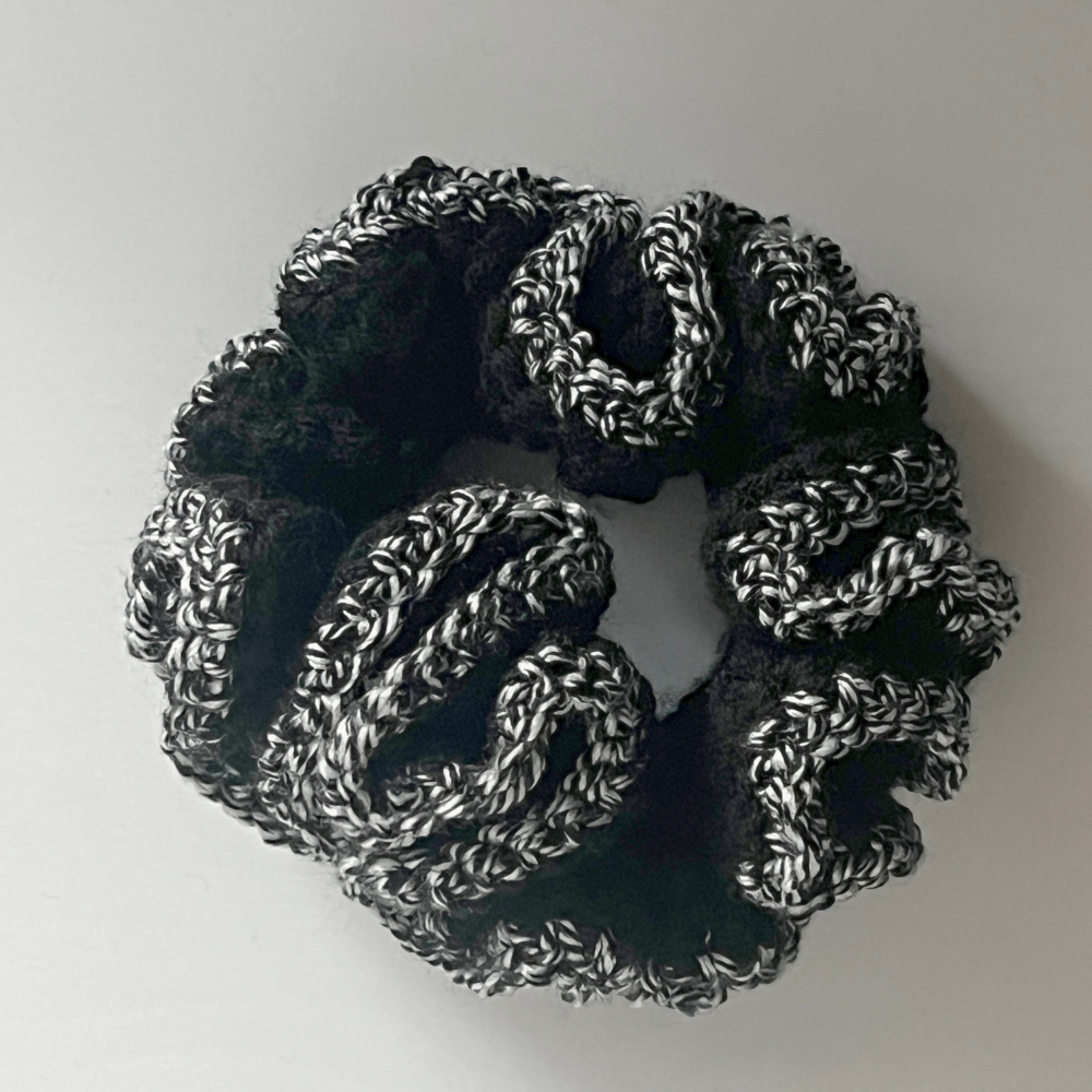 SKZ Divine MV Crochet Scrunchie | Black & White Tweed Hair Tie