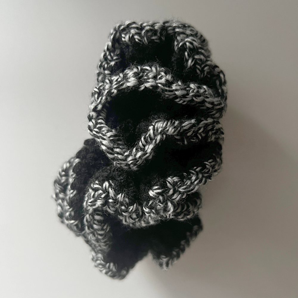 SKZ Divine MV Crochet Scrunchie | Black & White Tweed Hair Tie