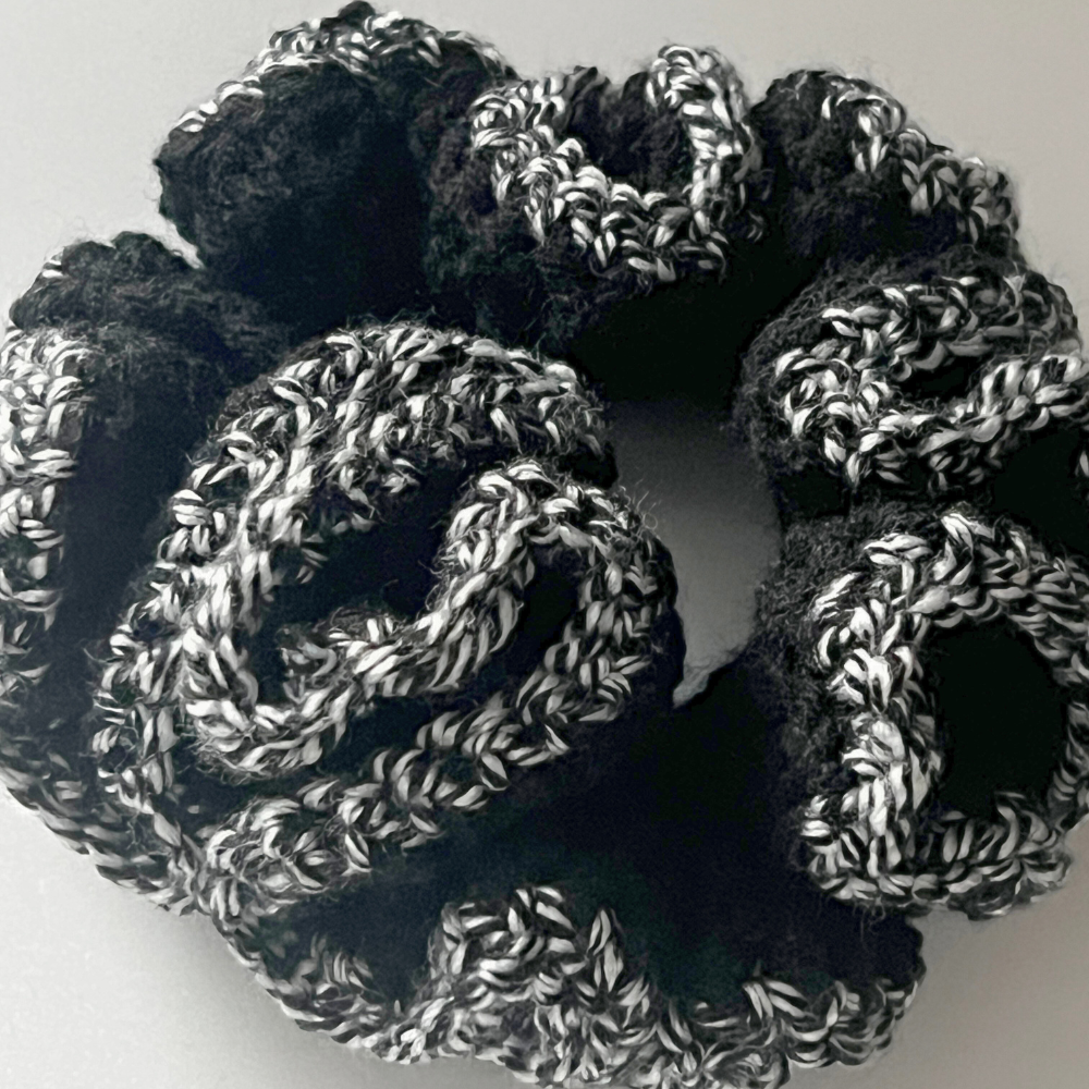 SKZ Divine MV Crochet Scrunchie | Black & White Tweed Hair Tie