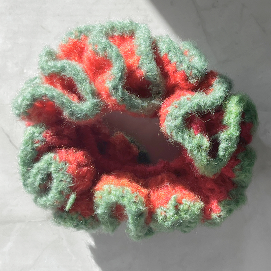 Cherry Crush Crochet Scrunchie | Red & Green Hair Tie