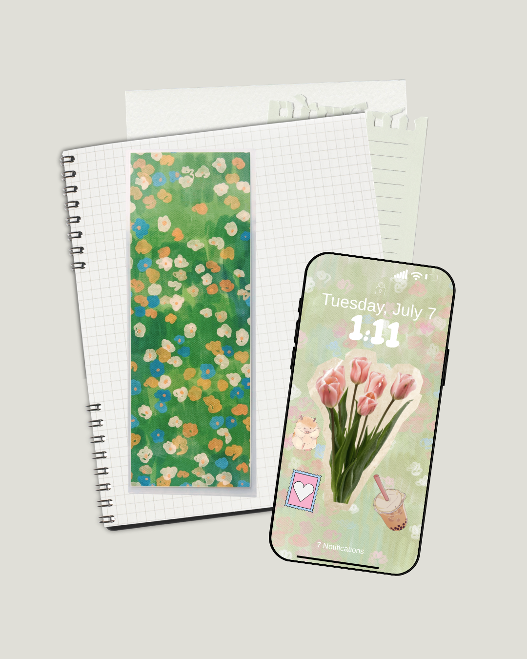 Laminated Bookmark | Green Floral 2.5 x 7 Bookish Page Marker for Mood Readers