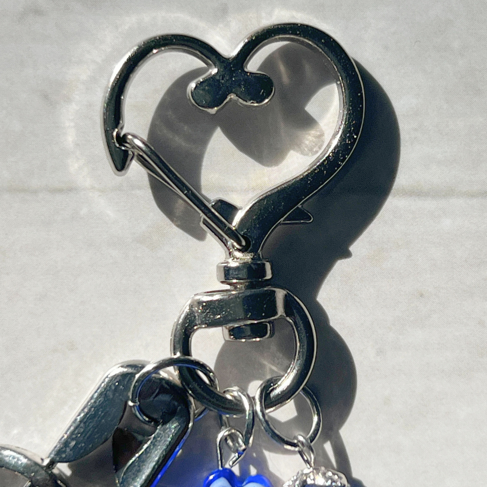 Stray Kids KARMA Keychain | Blue & Silver Beaded Keychain with Heart Clasp