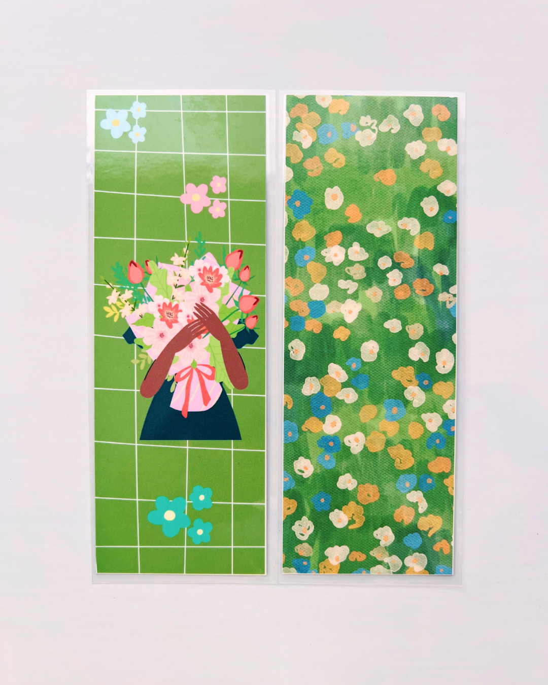 Bouquet + Green Floral Laminated Bookmark Duo | Set of 2