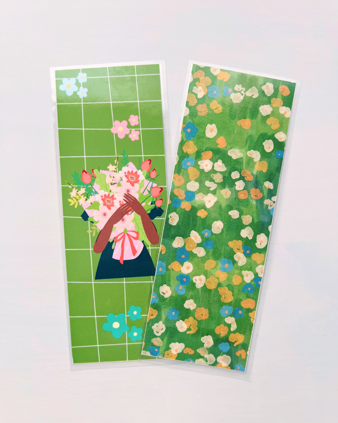 Bouquet + Green Floral Laminated Bookmark Duo | Set of 2