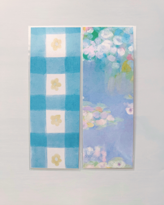 Blue Floral + Blue Gingham Laminated Bookmark Duo | Set of 2