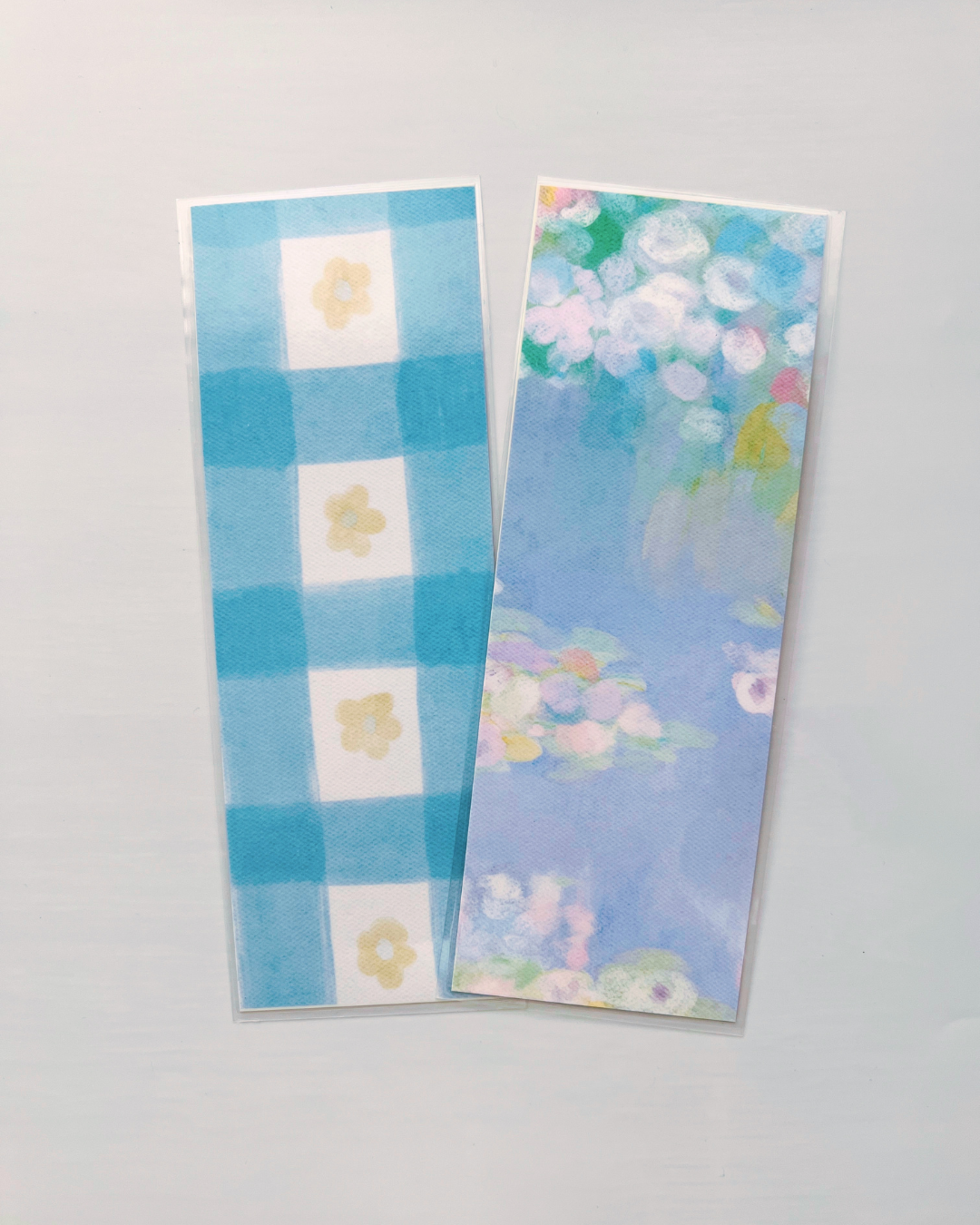 Blue Floral + Blue Gingham Laminated Bookmark Duo | Set of 2
