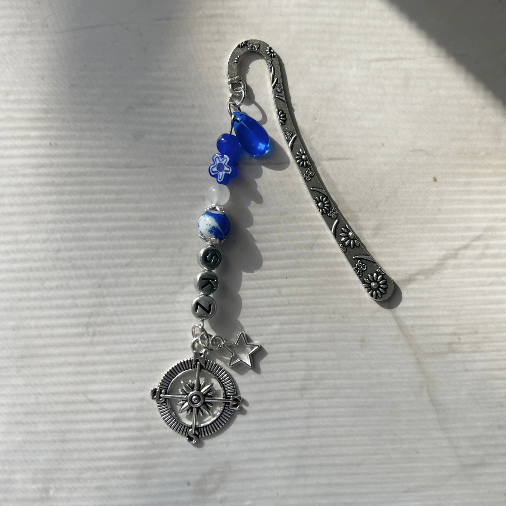 Stray Kids "KARMA" Bookmark | Deep Blue Millefiori & Compass Charm Bookmark