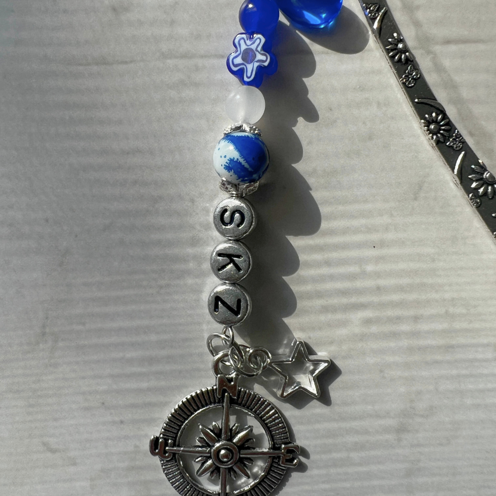 Stray Kids "KARMA" Bookmark | Deep Blue Millefiori & Compass Charm Bookmark