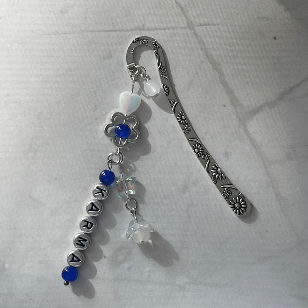 Stray Kids "KARMA" Bookmark | Holographic Heart & Floral Blue Bookmark