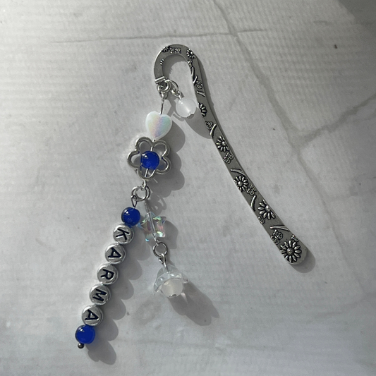 Stray Kids "KARMA" Bookmark | Holographic Heart & Floral Blue Bookmark