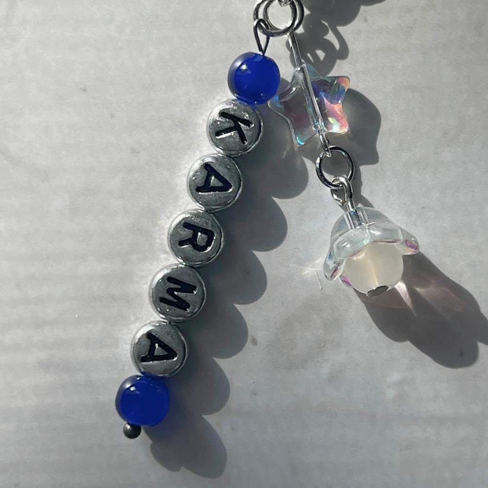 Stray Kids "KARMA" Bookmark | Holographic Heart & Floral Blue Bookmark