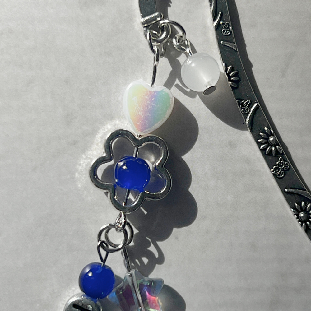 Stray Kids "KARMA" Bookmark | Holographic Heart & Floral Blue Bookmark