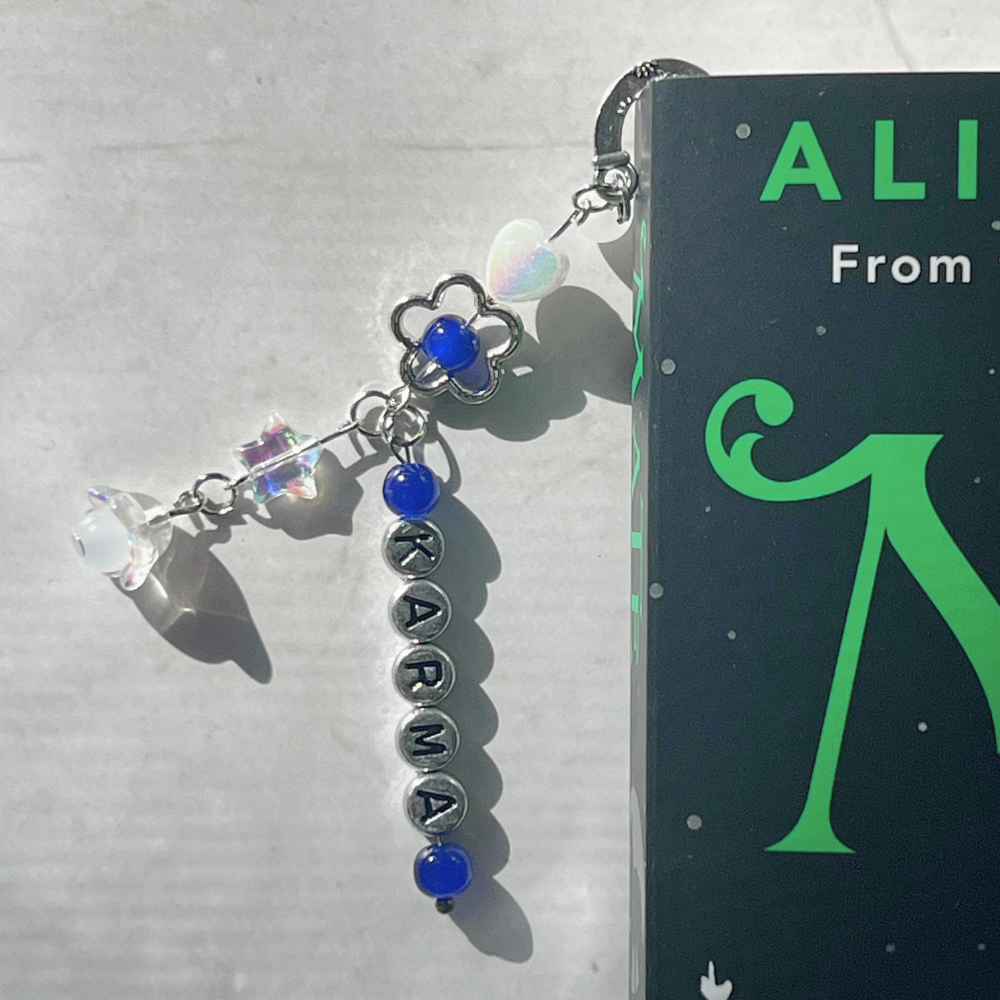Stray Kids "KARMA" Bookmark | Holographic Heart & Floral Blue Bookmark