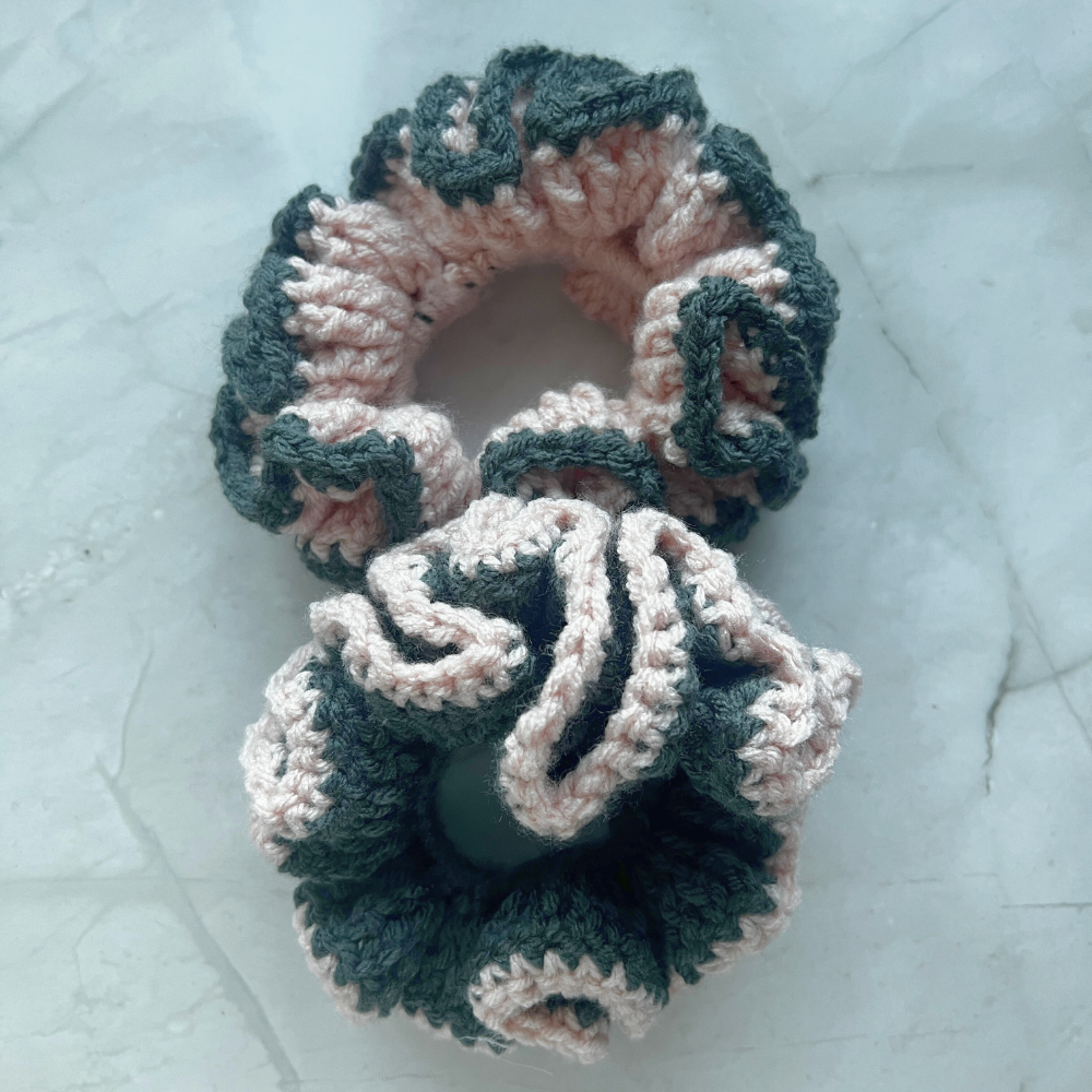 SKZ "Do It" Crochet Scrunchie Set | Pink & Gray Hair Scrunchie Duo