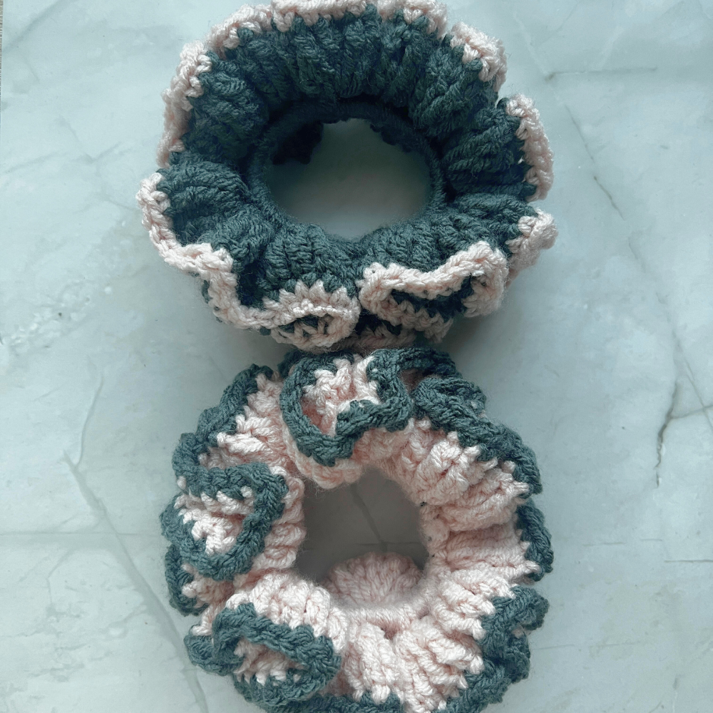 SKZ "Do It" Crochet Scrunchie Set | Pink & Gray Hair Scrunchie Duo