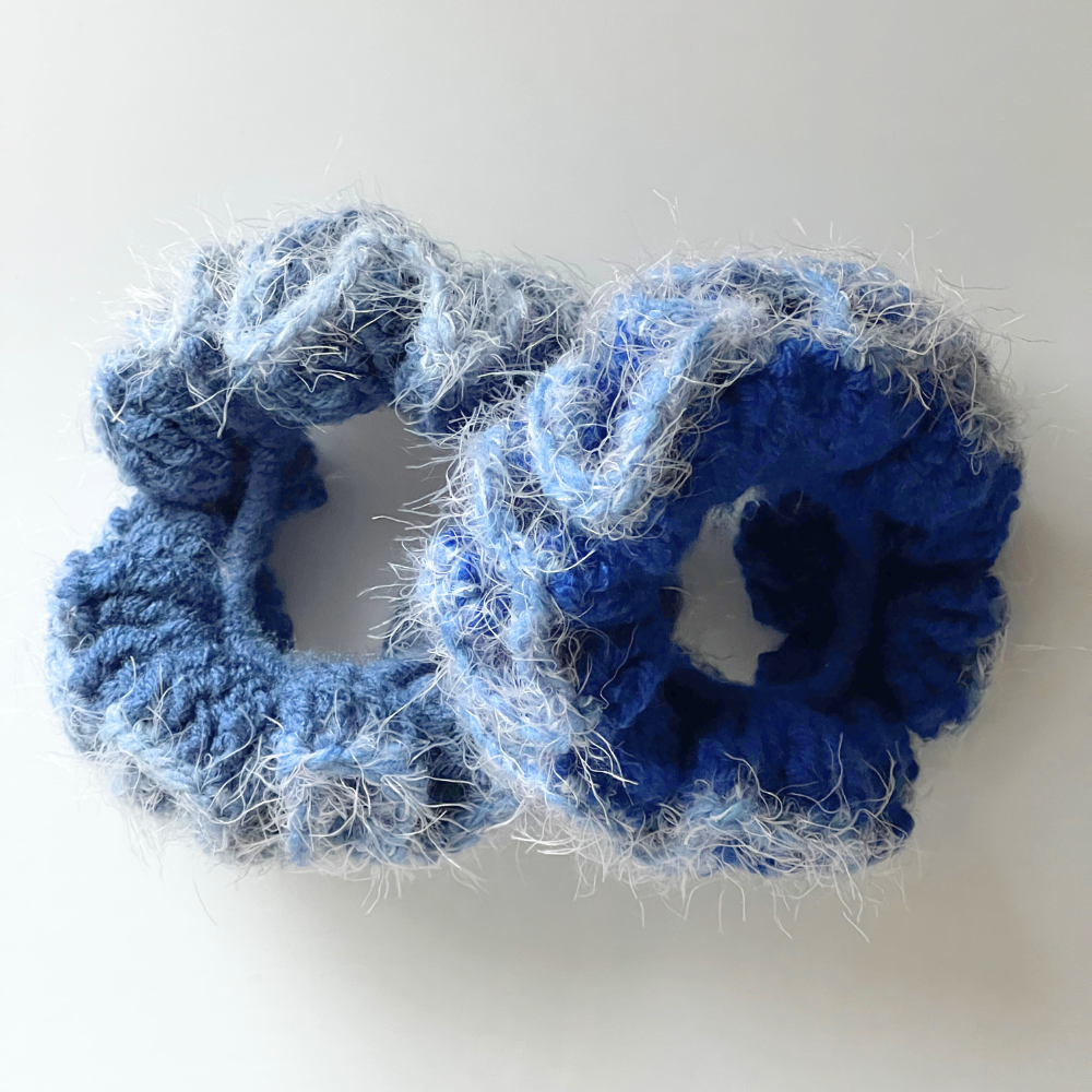 SKZ KARMA Win Scrunchies | Blueberry Fuzzy Duo | Fan-Made Crochet Set